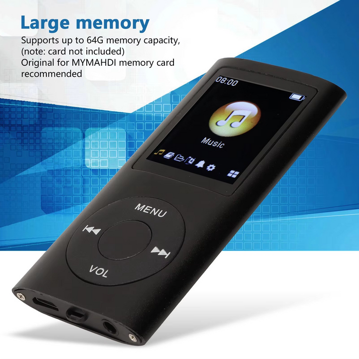 Kompakt MP3-spiller med 1,8-Zoll-LCD-skjerm.