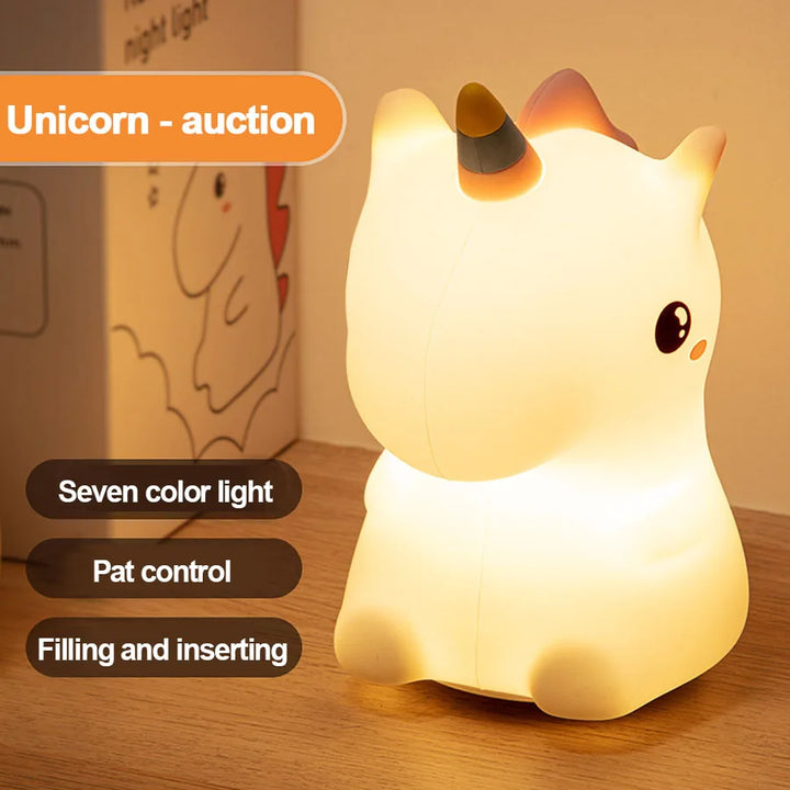 Skanto | DreamiCorn LED Nattlys Enhjørning | Myk Silikon & USB Oppladbar | Berøringskontroll & 2 Lysstyrkenivåer | Barnerom & Gaveidé