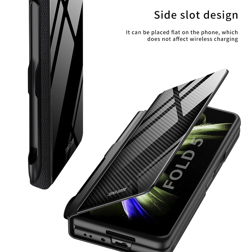 Skanto | Støtbestandig Rustningssak Glassdeksler Stativ Sett Inn Kort Lærsak for Samsung Galaxy Z Fold 5/4