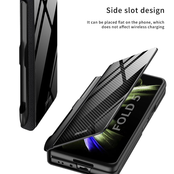 Skanto | Støtbestandig Rustningssak Glassdeksler Stativ Sett Inn Kort Lærsak for Samsung Galaxy Z Fold 5/4