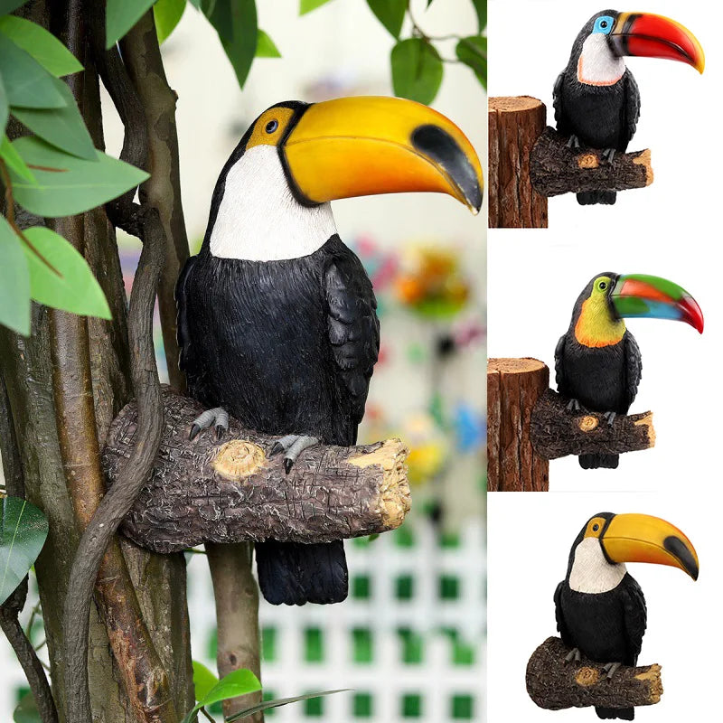 Skanto | Tukan Figur TropiJoy | Håndmalt tredekorasjon | Hengende hage statue laget av resin | 29 × 19,3 × 11 cm