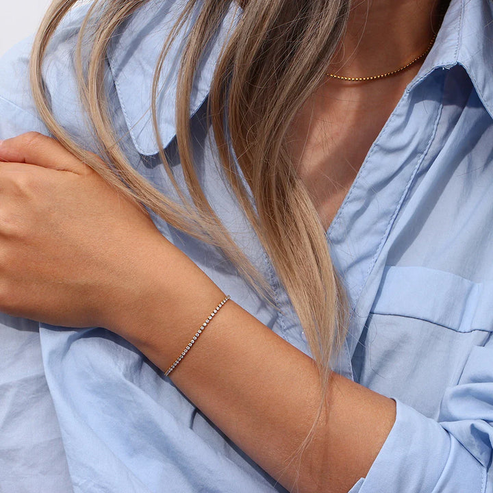 Skanto | 2mm Delikat Tenniskjede Armbånd og Halskjede
