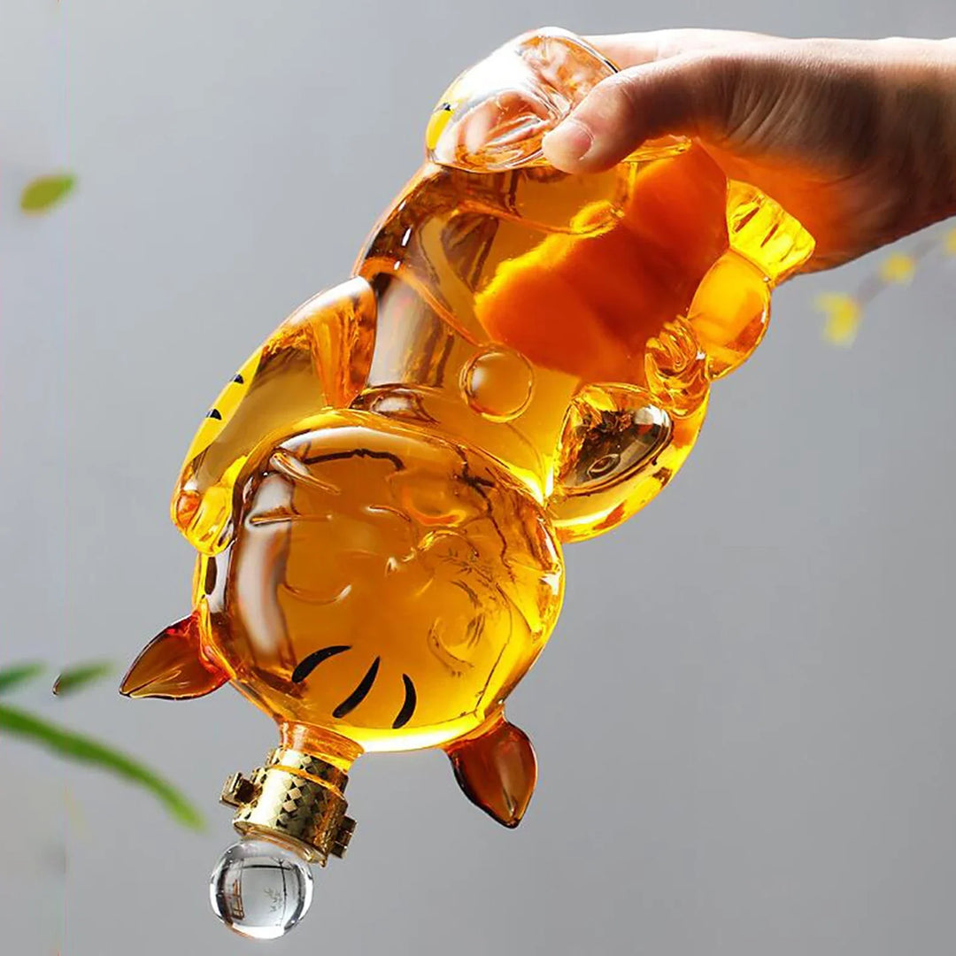 Skanto | Katformet Glass Dekanter Glassholder med Kork Flaskedekanter Drikkevarer Dispenser Karaffel 1000ml for Middagsfest Dekorasjon Gave