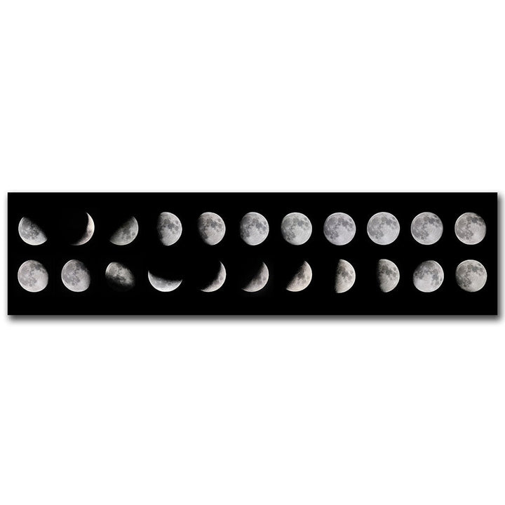 Moon Phases Wide Format Black White Wall Art Canvas Print Pictures For Bedroom Above Bed Living Room Decor | Skanto