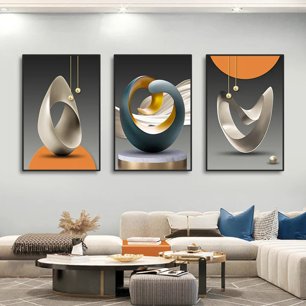 3-Piece Modern Aesthetic Abstract Still Life Wall Art Fine Art Canvas Prints Pictures for Luxury Loft Apartment Living Room Dining Room Art Decor | Skanto