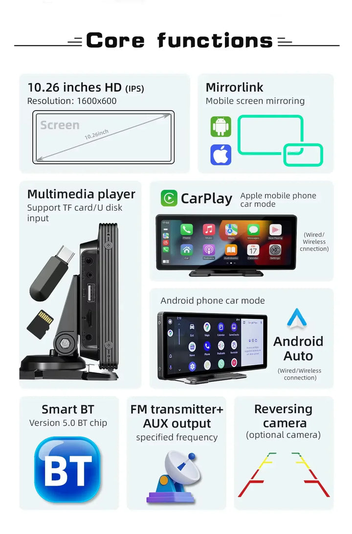 Skanto | Bilmultimedia Skjerm | Trådløs CarPlay & Android Auto