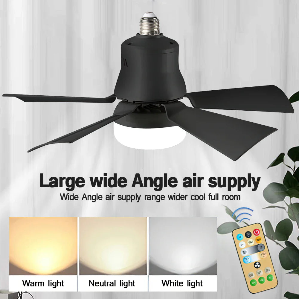 30W E27 Takvifte Lys med Fjernkontroll - LED Dimming Funksjon, Intelligent Stille Vifte for Soverom & Stue | Skanto