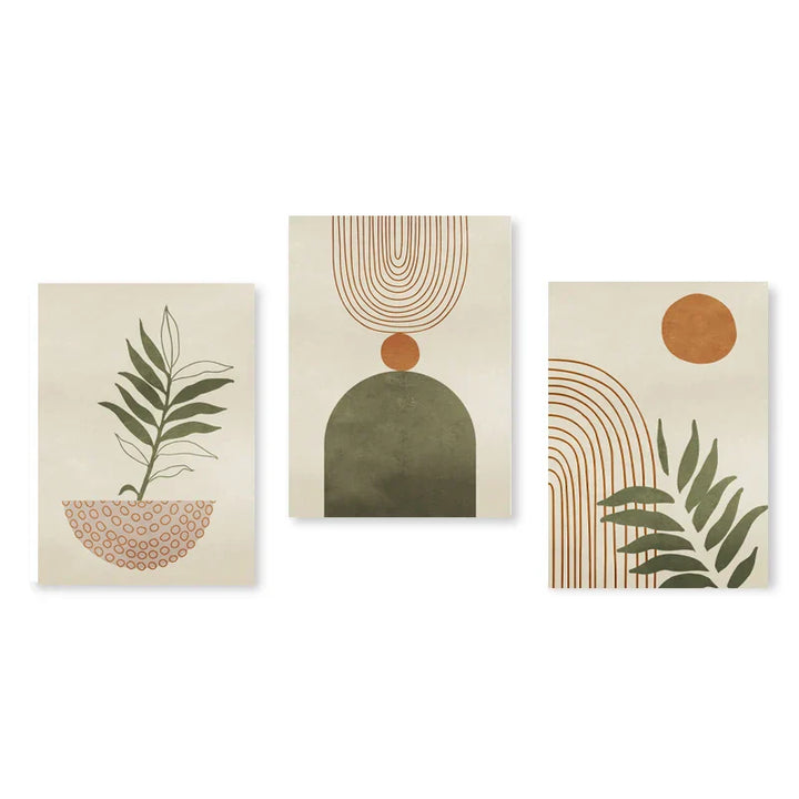Set of 3 Modern Abstract Bohemian Minimalist Geometric Wall Art Fine Art Canvas Prints Posters Pictures For Living Room Decor | Skanto