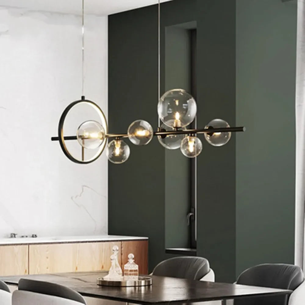 Skanto | Moderne Kreativ Metall Kandelaber Belysning: 7/10 Klare Glassbobler, Lang Rund Design med G9 Lysarmatur