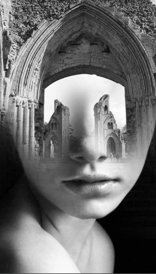 Modern Abstract Portrait Superposition Landscape Wall Art Canvas Print B&W Art for Modern Living Room Entryway Foyer Decor (Unframed) | Skanto