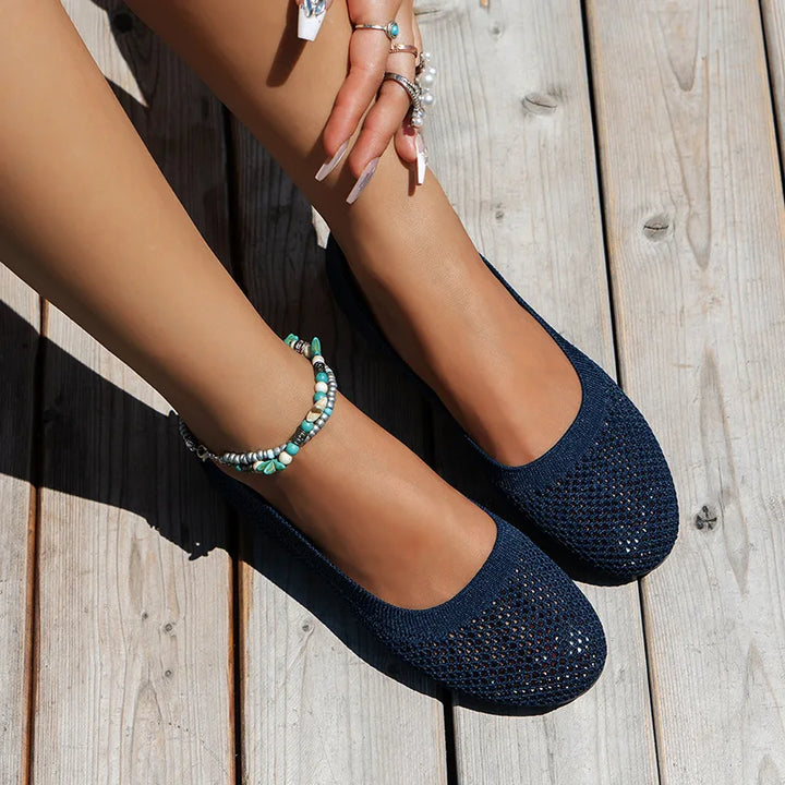 Skanto | Kvinner Rundtå Flat Sko Solid Farge Strikket Tøfler Casual Pustende Ballett Flats Kvinner Flat Sko Loafers Kvinner