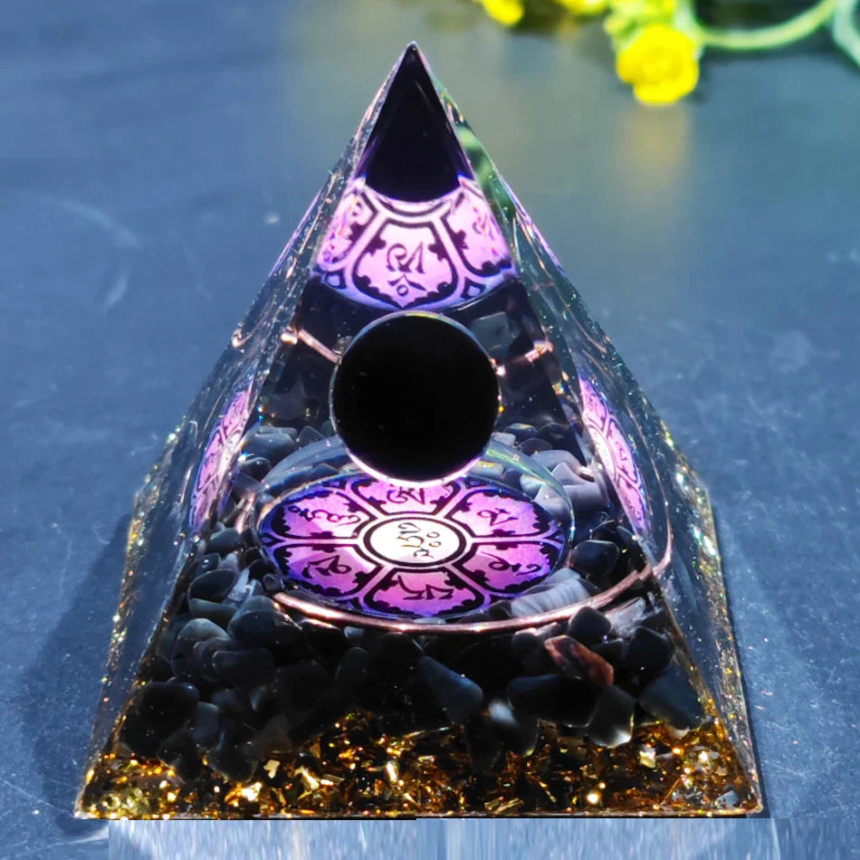 Skanto | Orgonitt-pyramide helbredelse krystaller energigenerator med ametyst pendel - Reiki chakra meditasjonsverktøy og romdekor