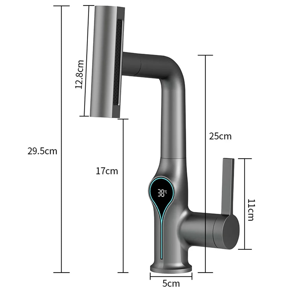 Skanto | Kran med fossefallmunnstykke, temperaturvisning og justerbar sprayer