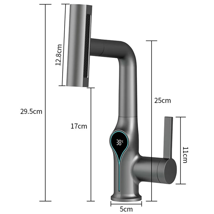 Skanto | Kran med fossefallmunnstykke, temperaturvisning og justerbar sprayer