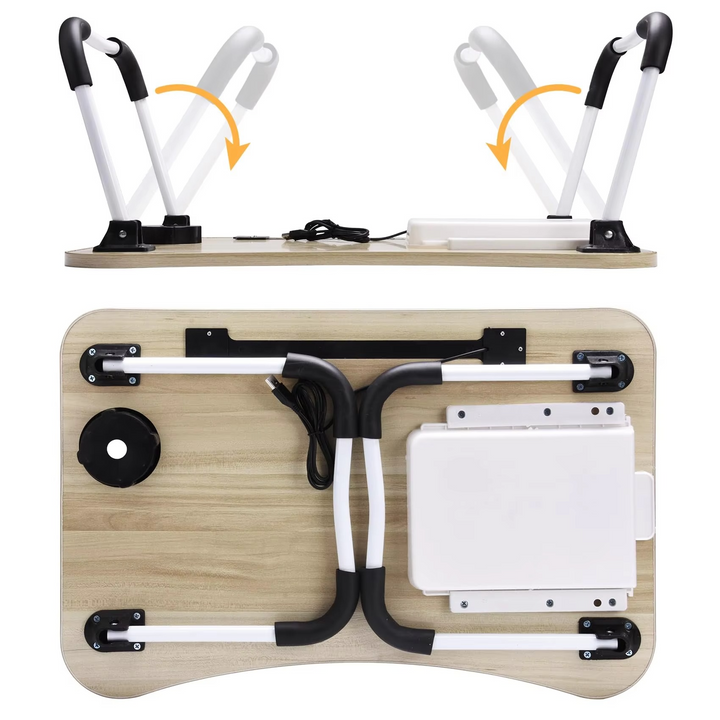 Skanto | Bærbart sammenleggbart laptopbord med USB-lampe, vifte og koppholder - 15,75" x 23,62"