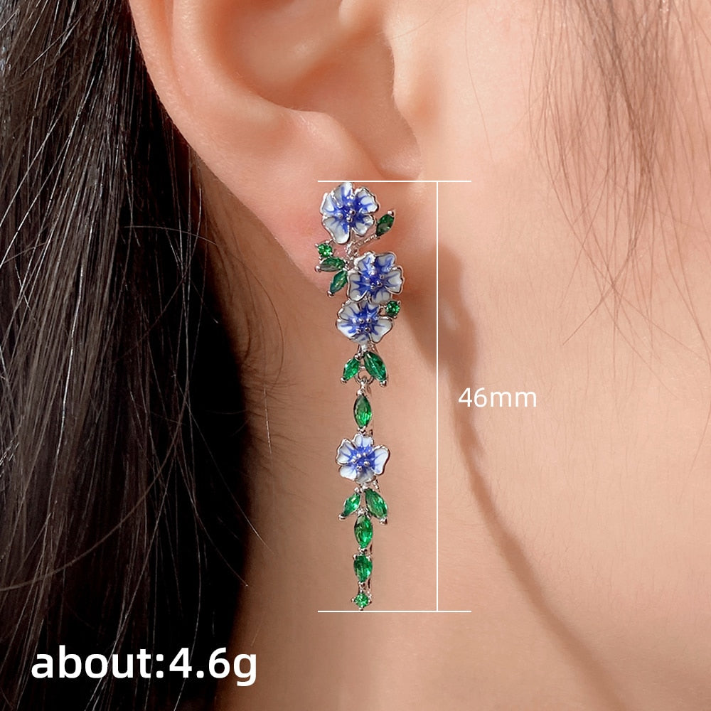 Skanto | Vintage Blå Blomst Dangle Øredobber