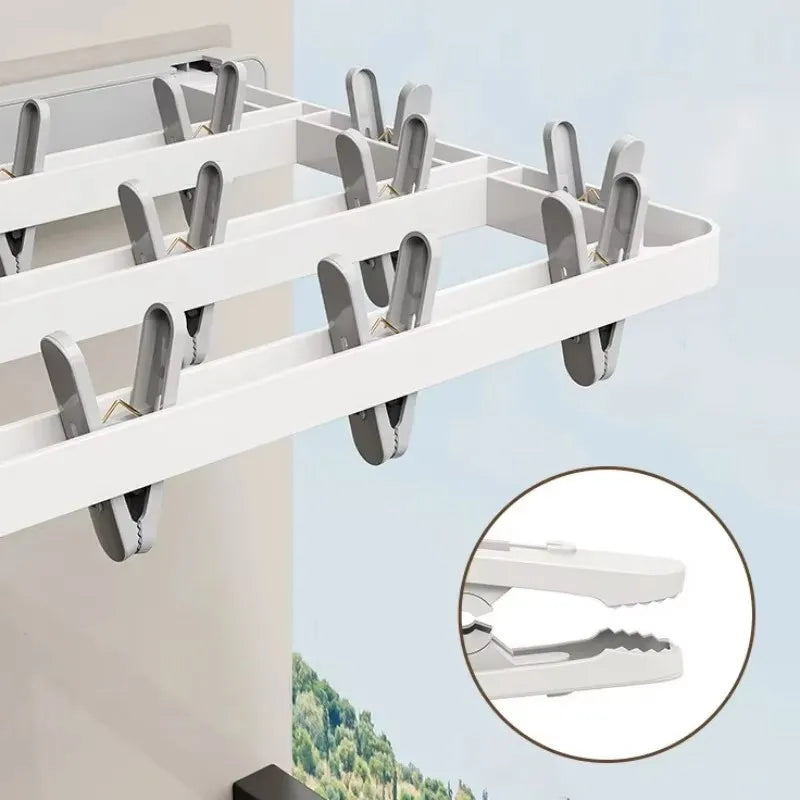 Norvo | Veggemontert Sammenleggbar Tørker AeroFold | Plassbesparende Kles tørker & Håndkleholder | Vindbestandig & Lastbærende | Sammenleggbar