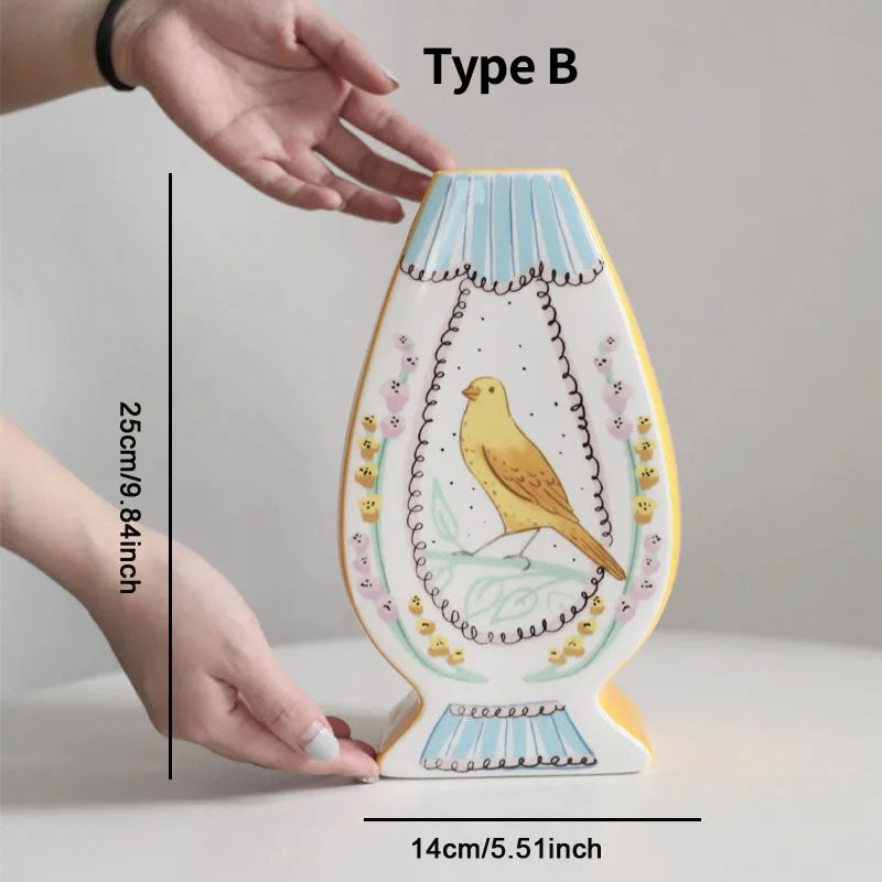 Vintage Illustrasjon Keramikk Vase | Skanto