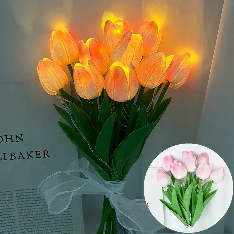 Norvo | LED-lampe med kunstig tulipanbukett perfekt for gaver eller som bryllupsfest hjemmeinnredning