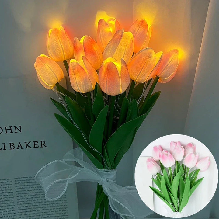 Norvo | LED-lampe med kunstig tulipanbukett perfekt for gaver eller som bryllupsfest hjemmeinnredning