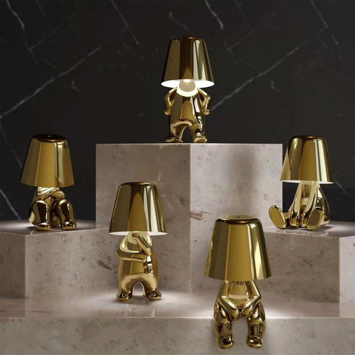 Skanto | Golden Man LED Tenke Bordlampe – Leken Nattbordlampe for Soverom & Dekor