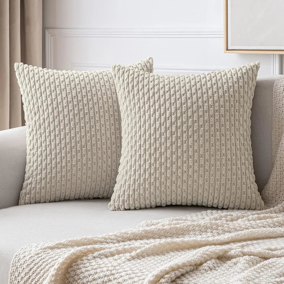 Skanto | Boho Ribbet Fløyelsputeomslag – Stilige Stripete Dekorative Putekasse for Sofa eller Seng