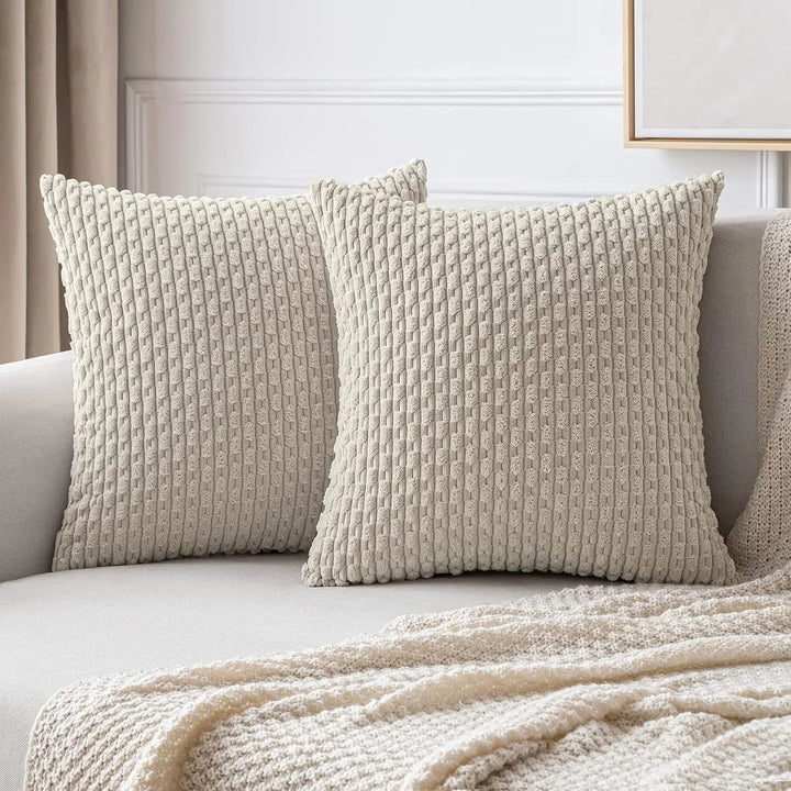 Skanto | Boho Ribbet Fløyelsputeomslag – Stilige Stripete Dekorative Putekasse for Sofa eller Seng