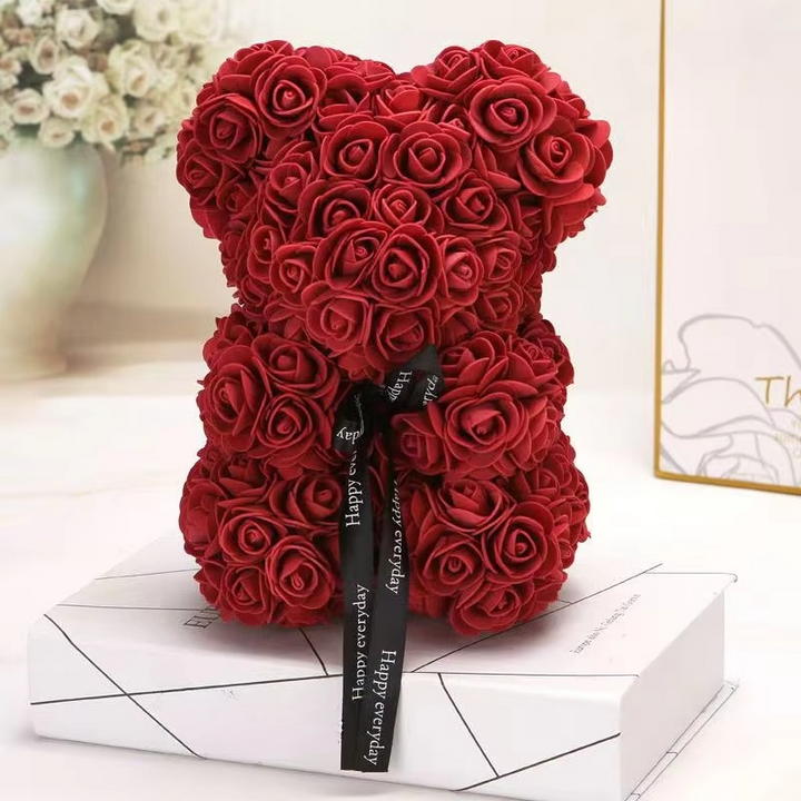 Skanto | 9.8in Kunstig Rose Teddy Bjørn Gave med Presentasjonsboks - Romantisk Jubileum eller Valentines Dag Dekor