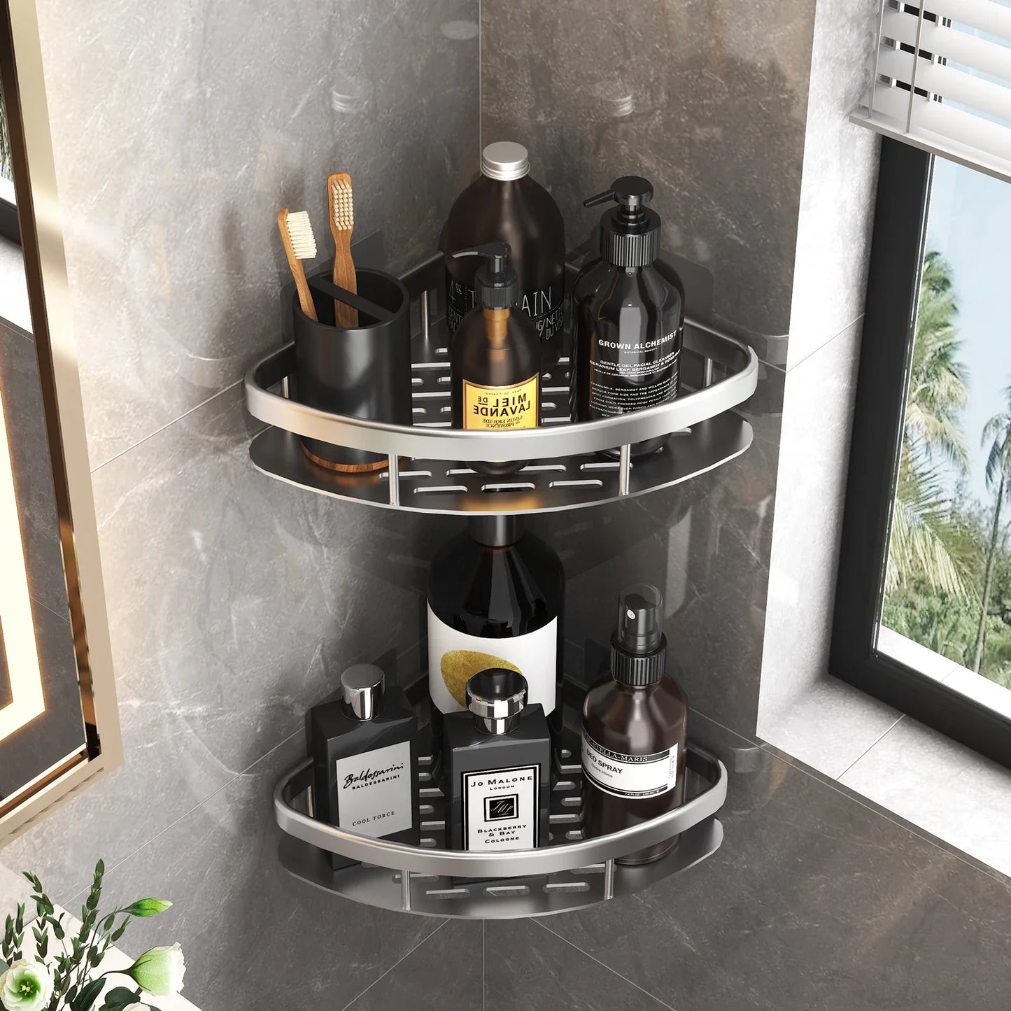 Norvo | Aluminiumlegering Badehylle - Ingen boring Kjøkkenoppbevaring Organizer, Shampoo hylle, Dusjhylle, Enkel installasjon Badeutstyr