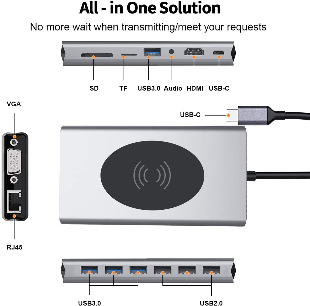 Skanto | 15i1 USB-C Trådløs Laderstasjon Docking Stasjon