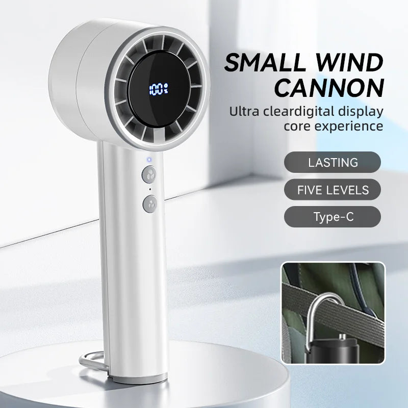 Norvo | Brisano AirCool Mini Håndvifte med Kjølefunksjon | 5 Hastigheter | LED Display & USB Lading | Stillegående & Bærbar | For Reiser, Kontor & Utendørs