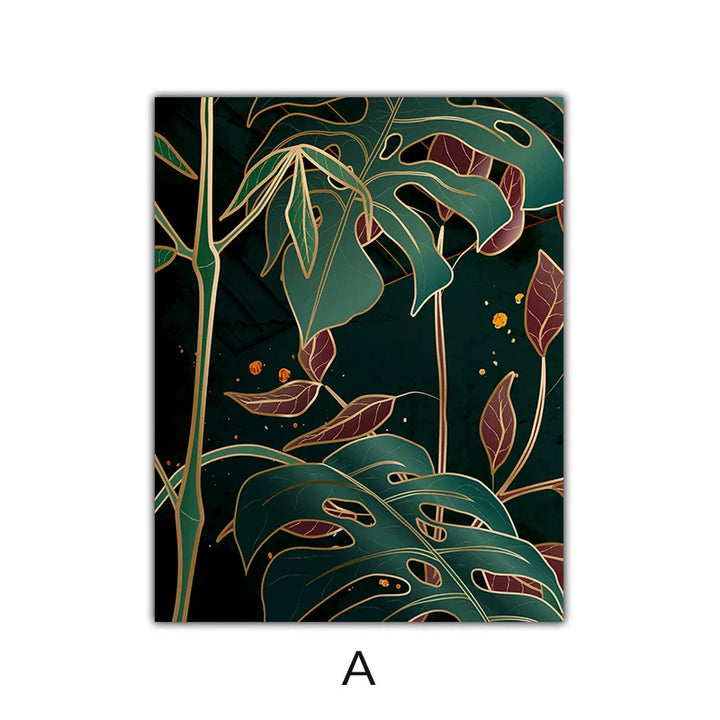 Modern Abstract Tropical Botanicals Wall Art Fine Art Canvas Prints Red Green Palm Leaves Posters Pictures For Living Room Hotel Room Decor | Skanto