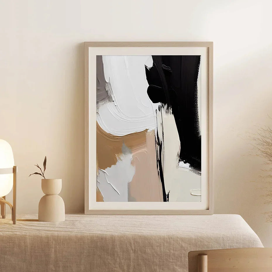 Earthen Contours Abstract Monochrome Fusion Canvas Print Wall Art Pictures For Modern Living Room Bedroom Home Office Decor | Skanto