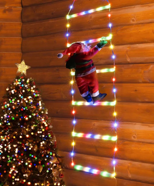 Skanto | Vinterlys | LED Juledekorasjon | Klatrende Julenisse med Stige | 1,5 m / 3 m | 8 Lysmoduser | USB