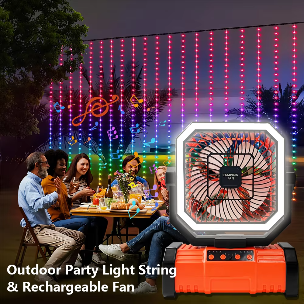 Oppladbar campingvifte med 20000mAh batteri, 4 hastigheter og LED-lanterne | Skanto