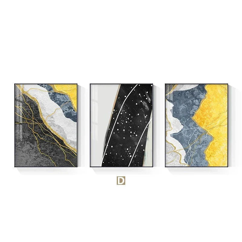 Moderne abstrakte gråtoner blå gul veggkunst fine kunst lerretsutskrifter bilder for moderne leilighet stuer lett luksus husinnredning | Skanto