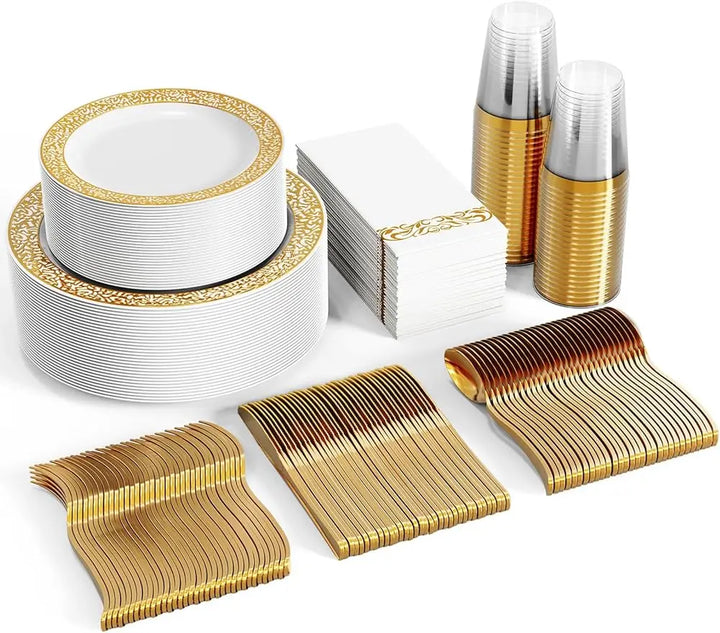 Skanto | 350stk Engangs Gull Blonde Servise Sett for 50 Gjester