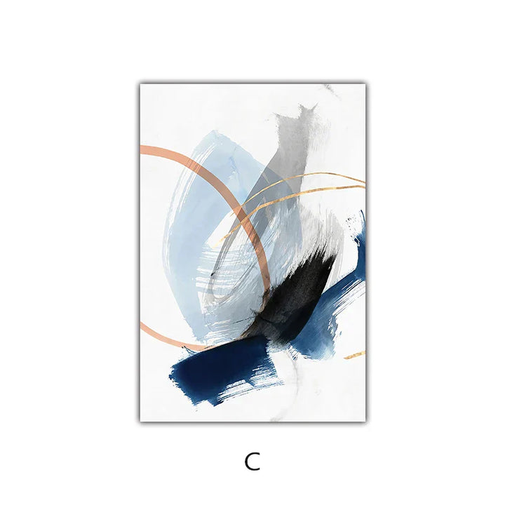 Modern Abstract Thick Stroke Wall Art Fine Art Canvas Print Blue Beige With Hints of Orange Gold Nordic Pictures for Living Room Decor | Skanto