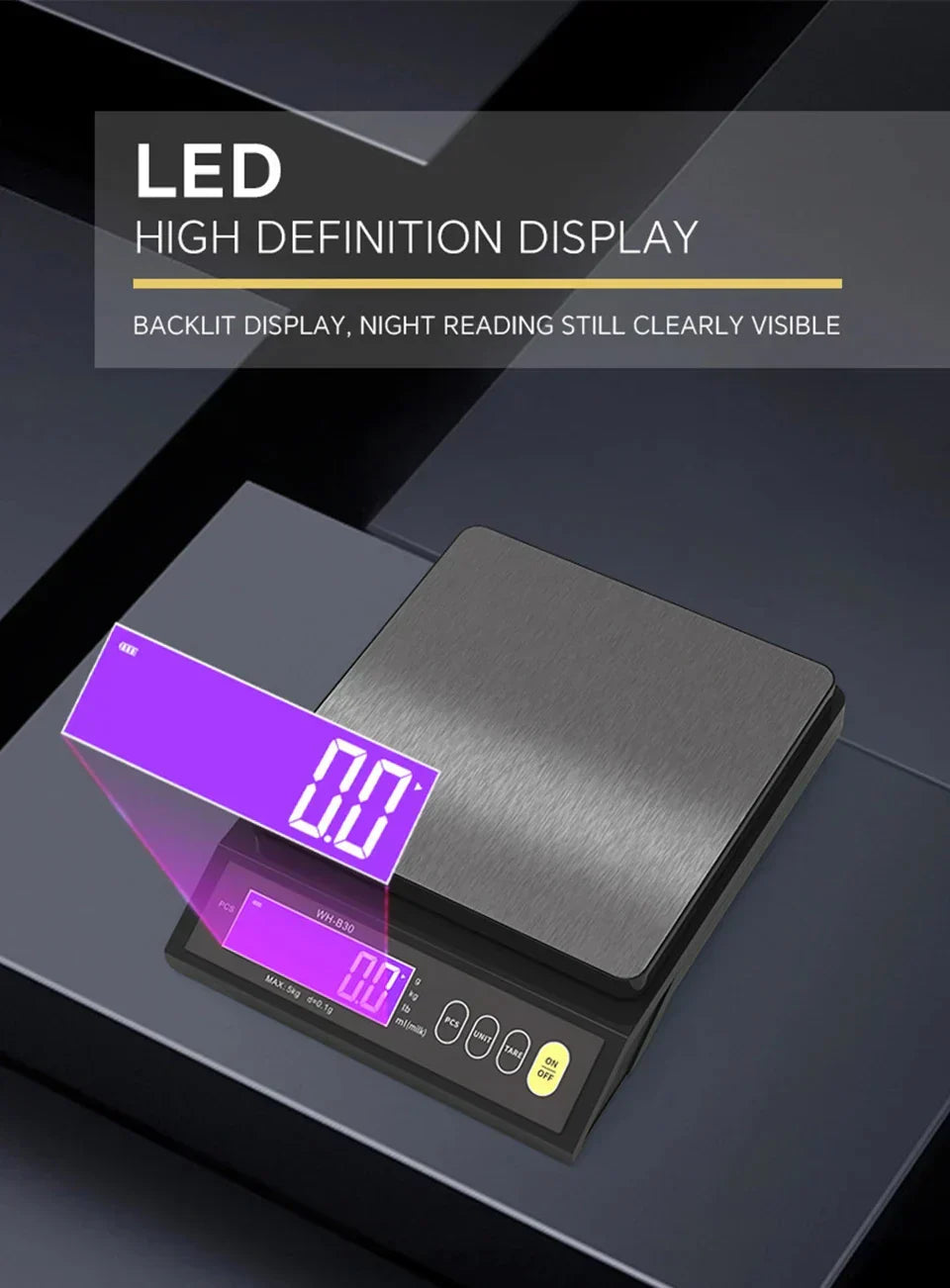 Skanto | 5 kg/0.1 g og 10 kg/1 g digital elektronisk kjøkkenvekt, LCD-skjerm, helt vanntett rustfritt stål vektsverktøy for baking