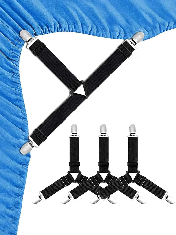 Skanto | GRIPFIX Spannlakenholder-set | 4-Pack Trekantede Lakenbånd | Justerbar & Anti-glid – For madrasser, duker & dekker