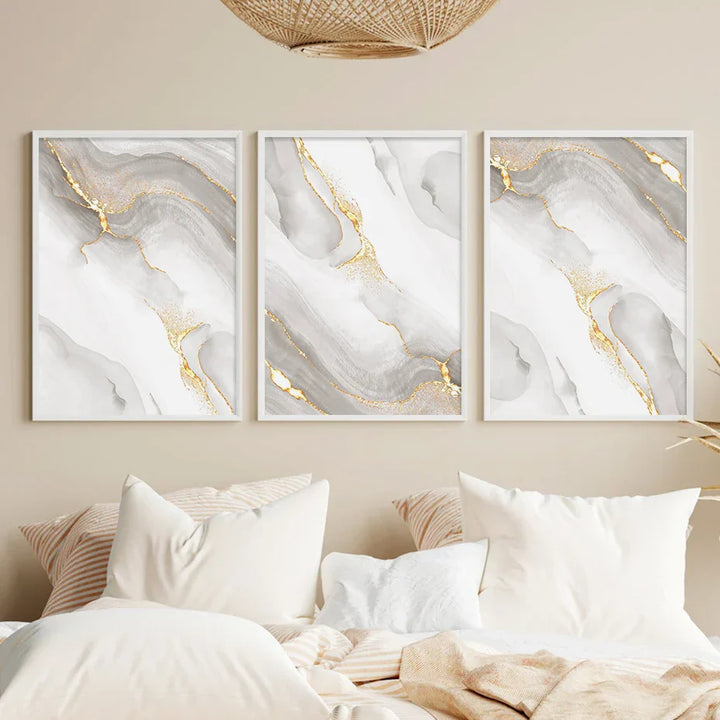 Light Luxury Golden Gray Marble Print Wall Art Quality Canvas Posters Abstract Minimalist Pictures For Modern Living Room Decor | Skanto