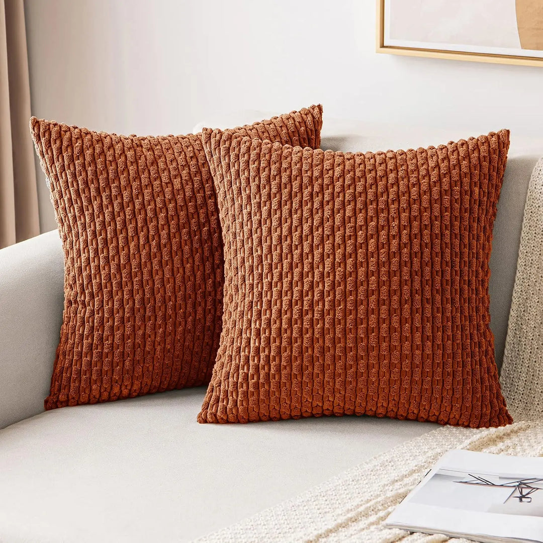 Skanto | Boho Ribbet Fløyelsputeomslag – Stilige Stripete Dekorative Putekasse for Sofa eller Seng