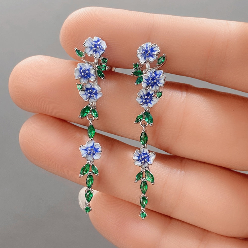 Skanto | Vintage Blå Blomst Klokkestarter Øredobber