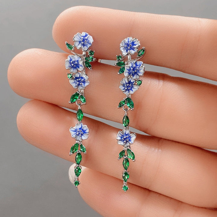 Skanto | Vintage Blå Blomst Dangle Øredobber