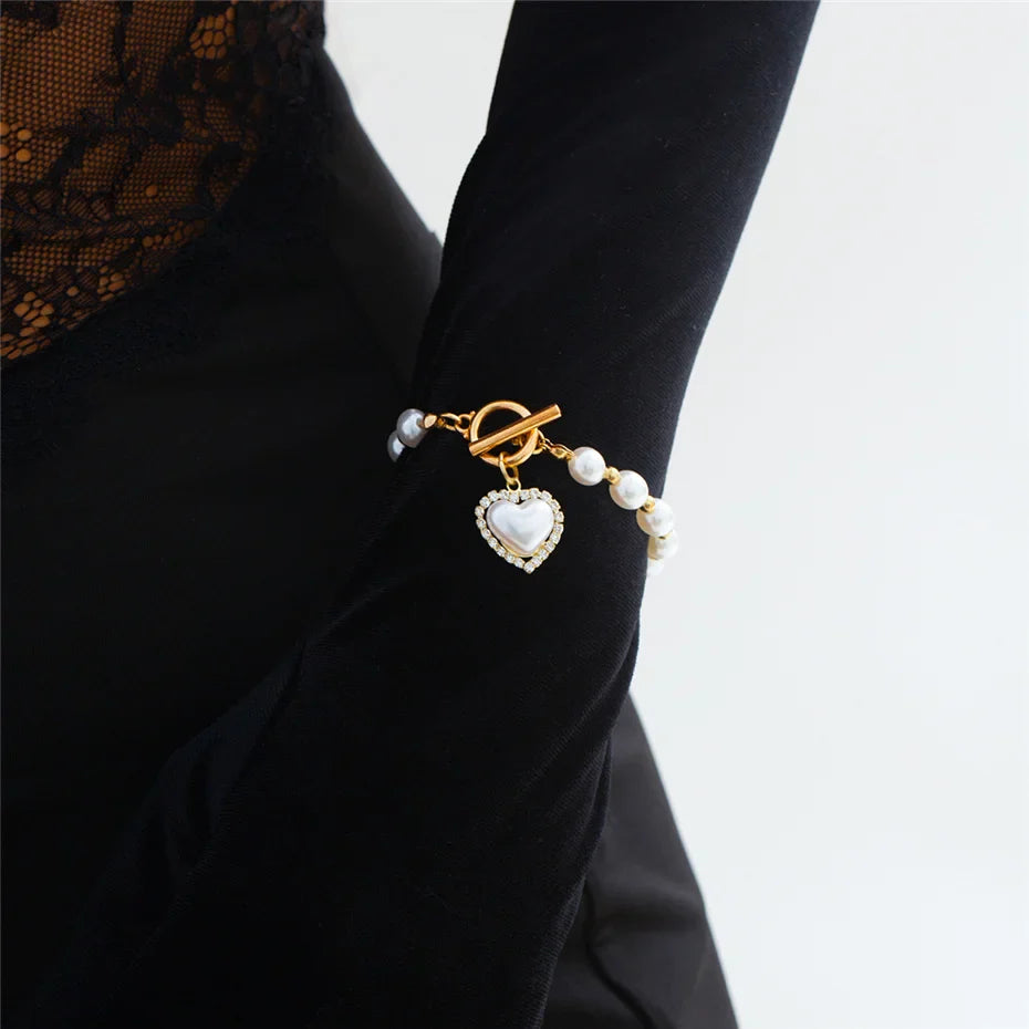 Skanto | Perle Hjerte Diamant Akkompagnert Armbånd