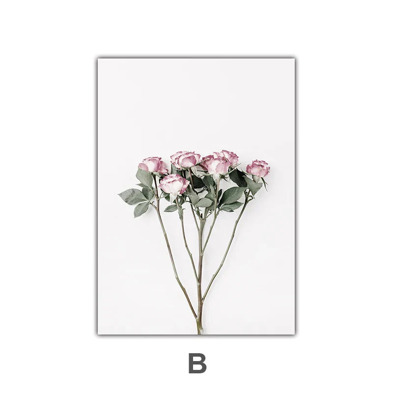 Minimalist Pink Floral Botanical Wall Art Fine Art Canvas Prints Posters Elegant Pictures For Nordic Living Room Dining Room Bedroom Art Decor | Skanto
