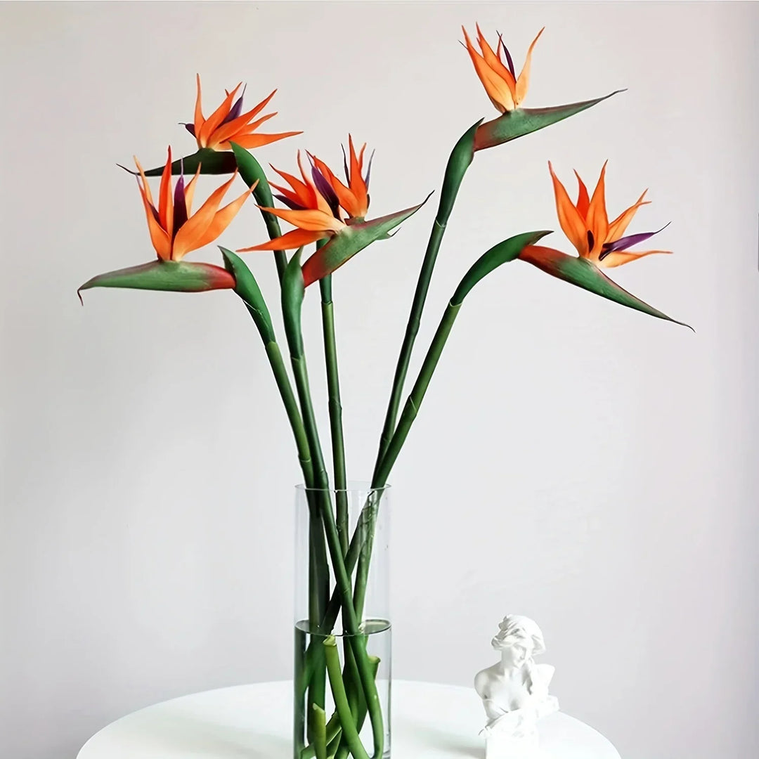 Skanto | Floriva 3-delt sett Künstig Strelitzia | Paradisfuglblomster | 24,5 cm Lange stilker | Dekorasjon for hjemmet, kontoret & arrangementer