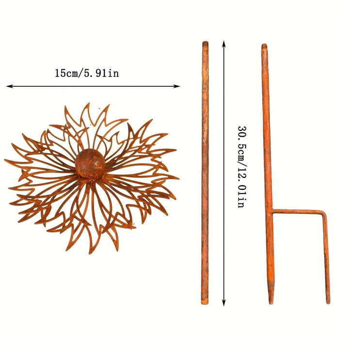 Skanto | FLORUSTA Hagepinn Blåblomst | Rust Utseende Metall | Rustikk Hage Decor