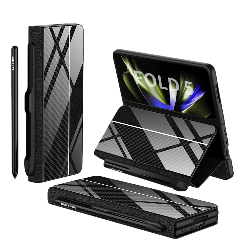 Norvo | Støtbestandig Rustningssak Glassdeksler Stativ Sett Inn Kort Lærsak for Samsung Galaxy Z Fold 5/4