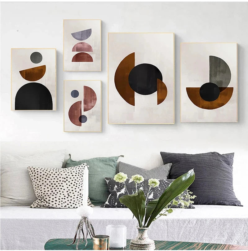 Skanto Scandinavian Minimalist Geometric Dark Neutral Colors Wall Art Fine Art Canvas Prints Modern Abstract Pictures for Living Room Home Decor | Skanto